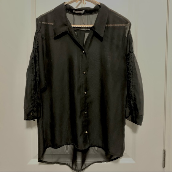 Women's black see-through shirt - Picture 1 of 4